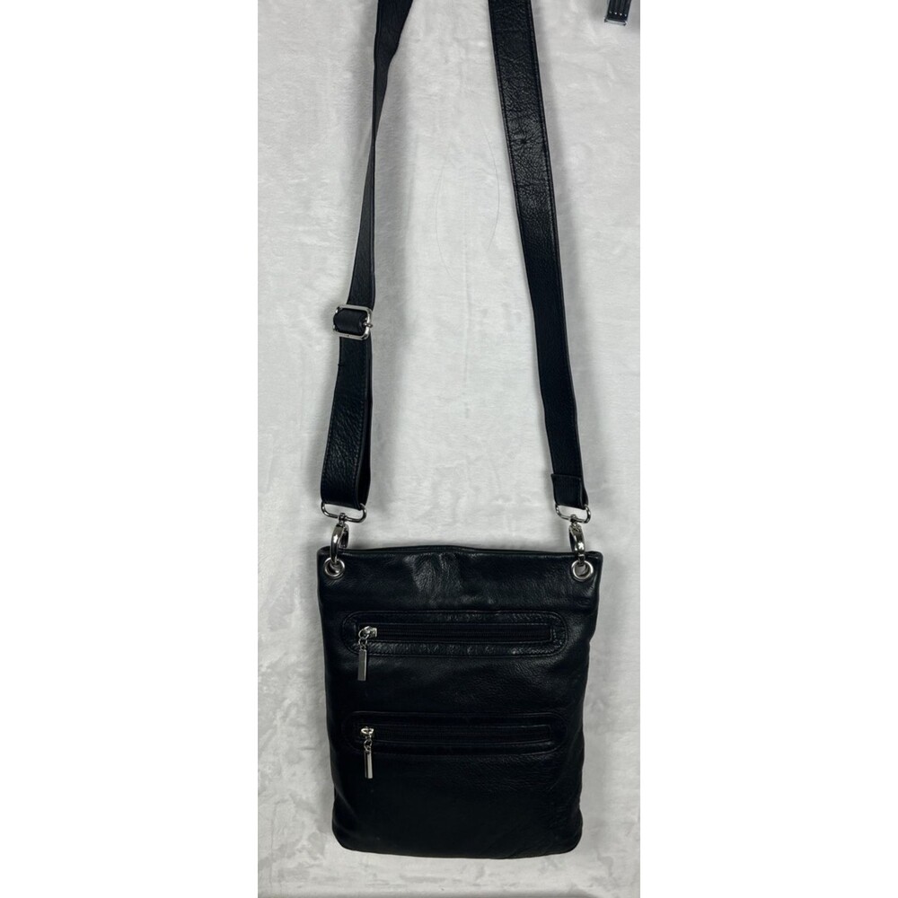 Margot Genuine Leather Crossbody Purse Zippered Pockets Black - Picture 2 of 11